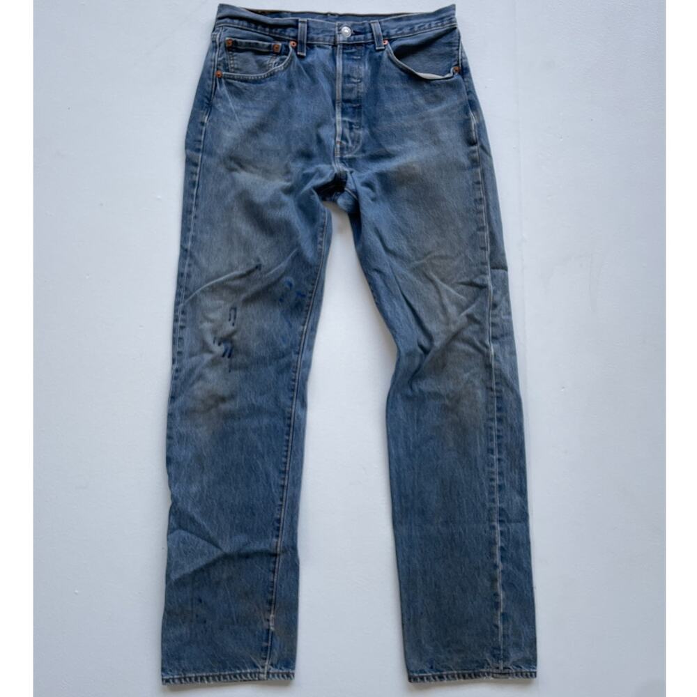 Vtg LEVIS 501 Blue Denim Straight Leg Jeans / 33 x 36 / Faded Distressed